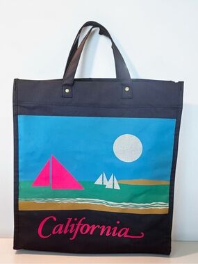 Vintage California Beach Tote Bag Neon Sailboat Large Canvas Shopper